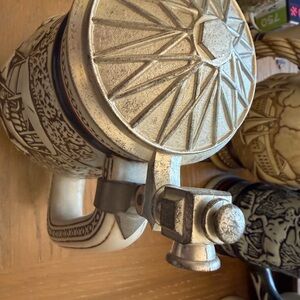 Decorative Ceramic Beer Stein with Pewter Lid - White and Silver